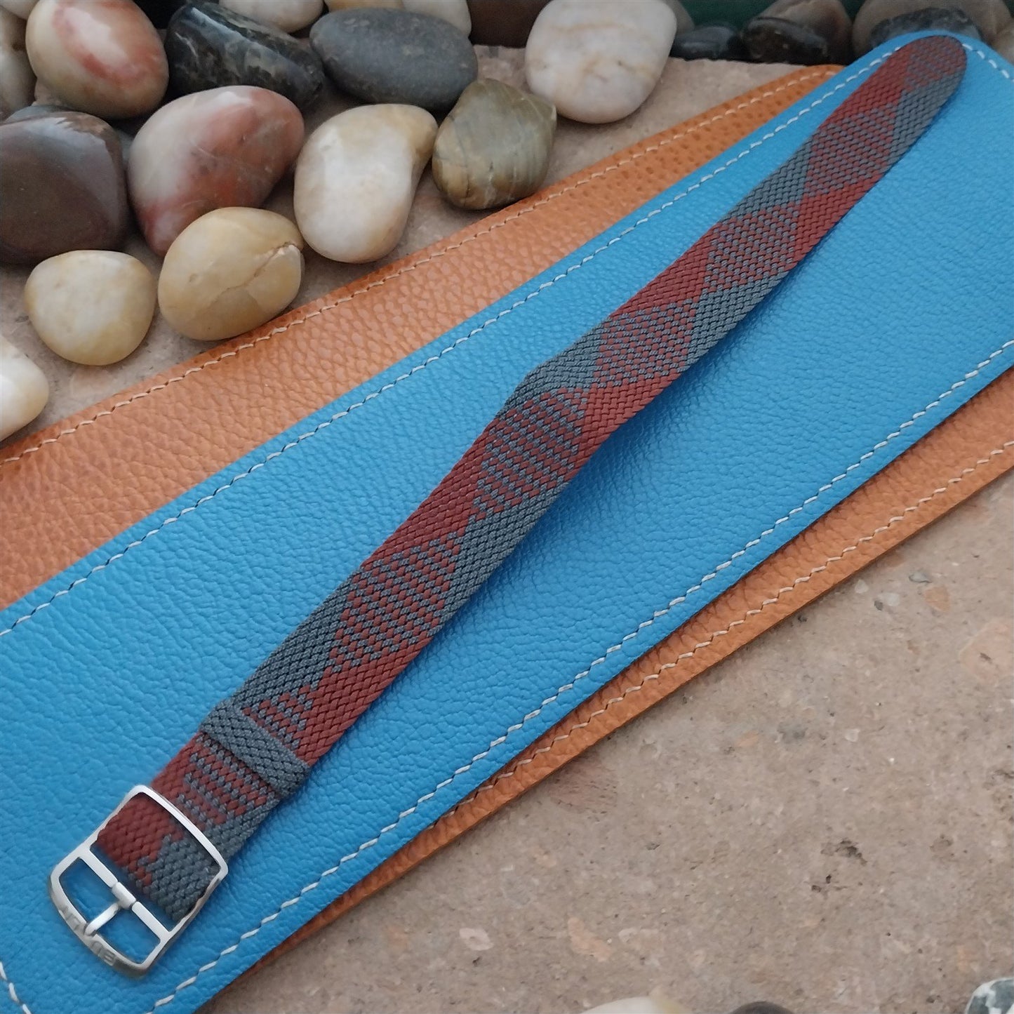 Vintage Perlon 18mm Red & Green Argyle Classic Single Pass Unused 60s Watch Strap