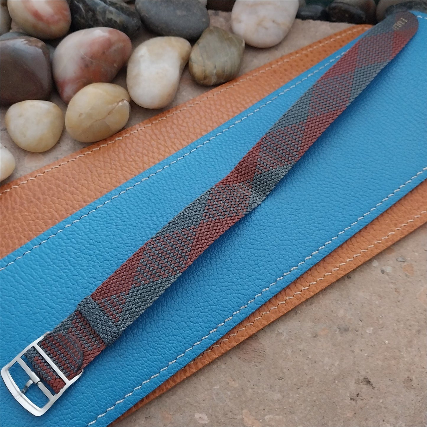 Vintage Perlon 18mm Red & Green Argyle Classic Single Pass Unused 60s Watch Strap