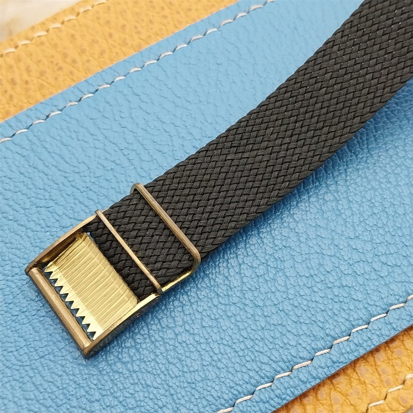 Braided Perlon 18mm Black 1960s Vintage Watch Band & Locking Roller Buckle