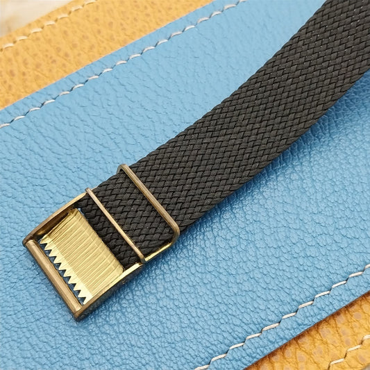 Braided Perlon 18mm Black 1960s Vintage Watch Band & Locking Roller Buckle