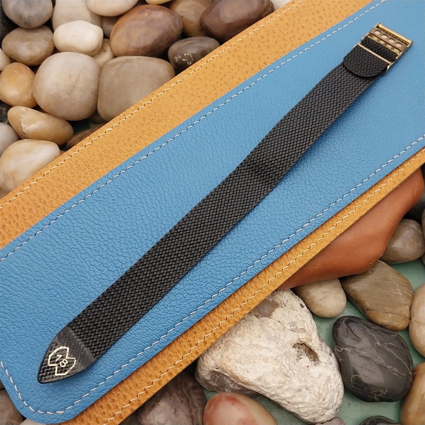 Braided Perlon 18mm Black 1960s Vintage Watch Band & Locking Roller Buckle