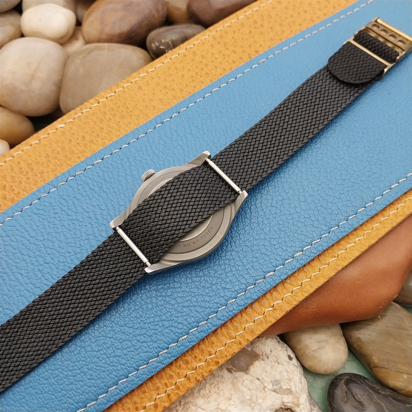 Braided Perlon 18mm Black 1960s Vintage Watch Band & Locking Roller Buckle