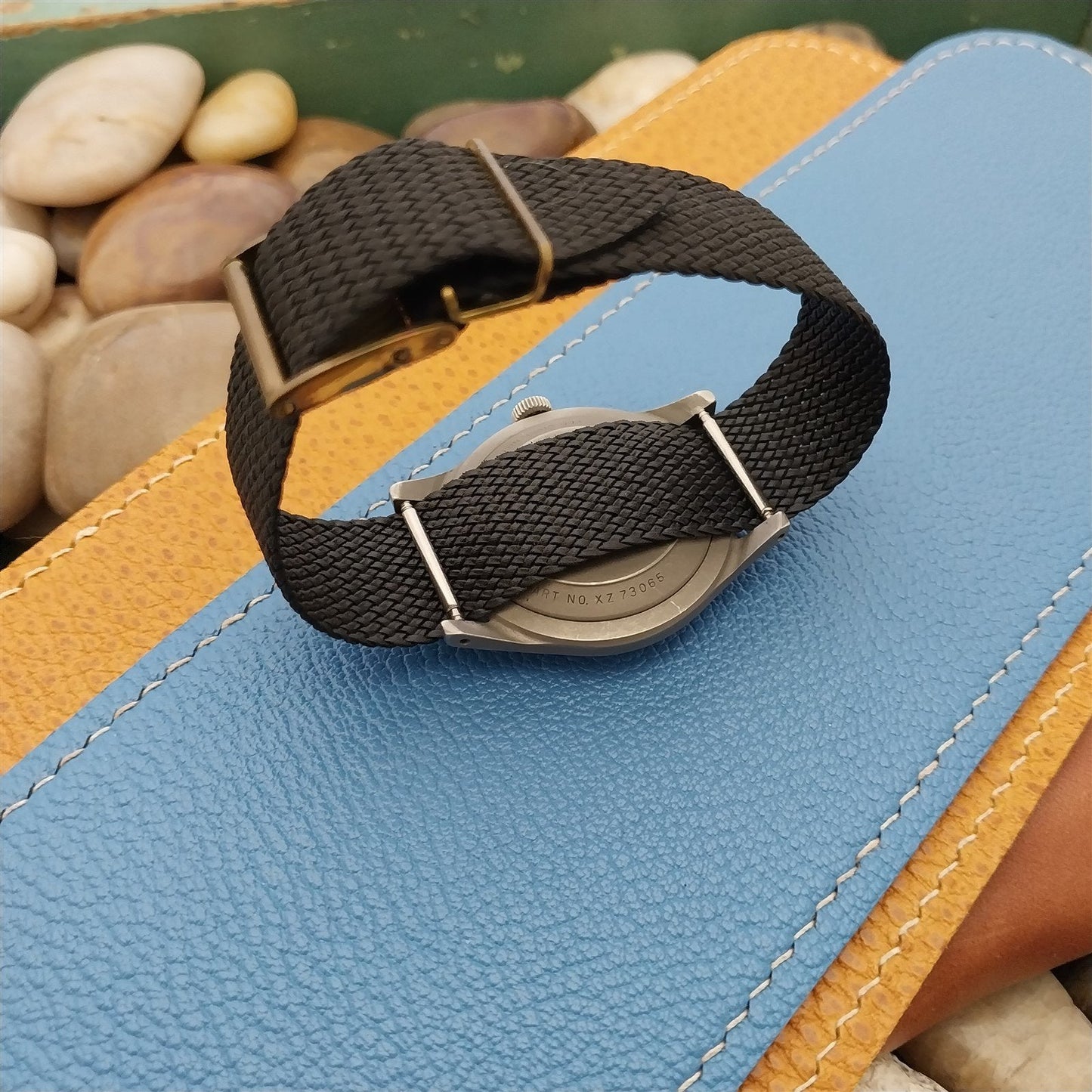 Braided Perlon 18mm Black 1960s Vintage Watch Band & Locking Roller Buckle