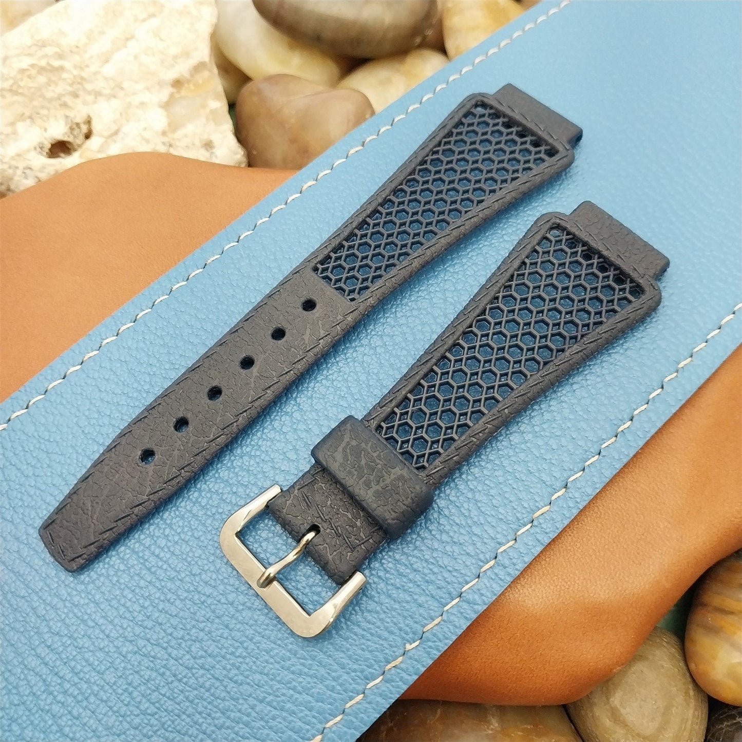 18mm Blue & Acier Buckle Playa Swiss Unused 1970s Skindiver Vintage Watch Band