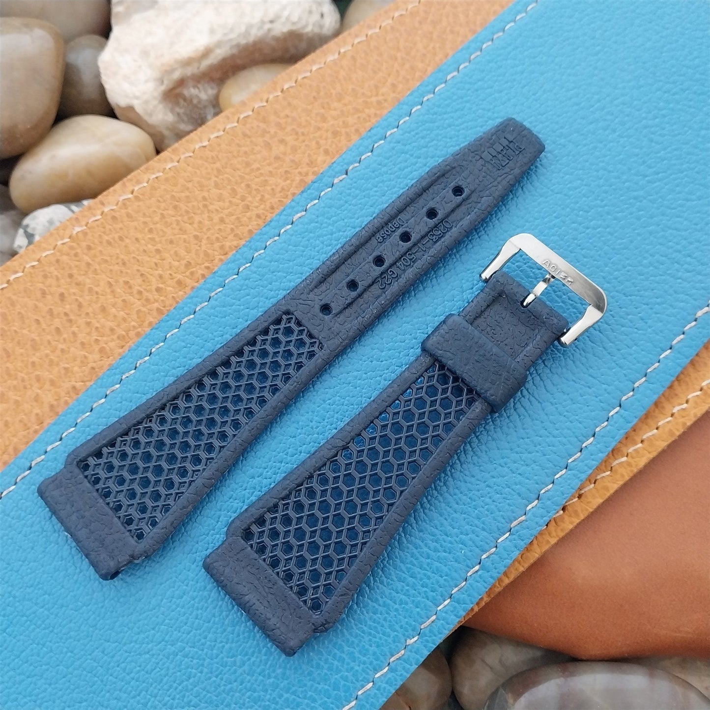 22mm Blue Divers Watch Band & ACIER Signed Buckle Swiss Vintage 1960s-1970s