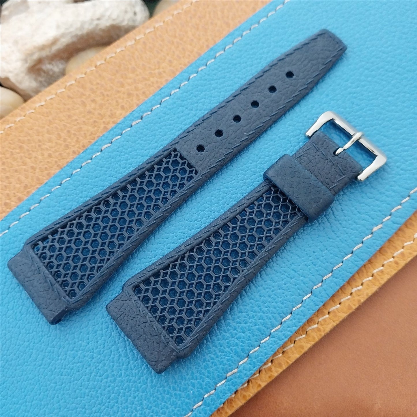 22mm Blue Divers Watch Band & ACIER Signed Buckle Swiss Vintage 1960s-1970s