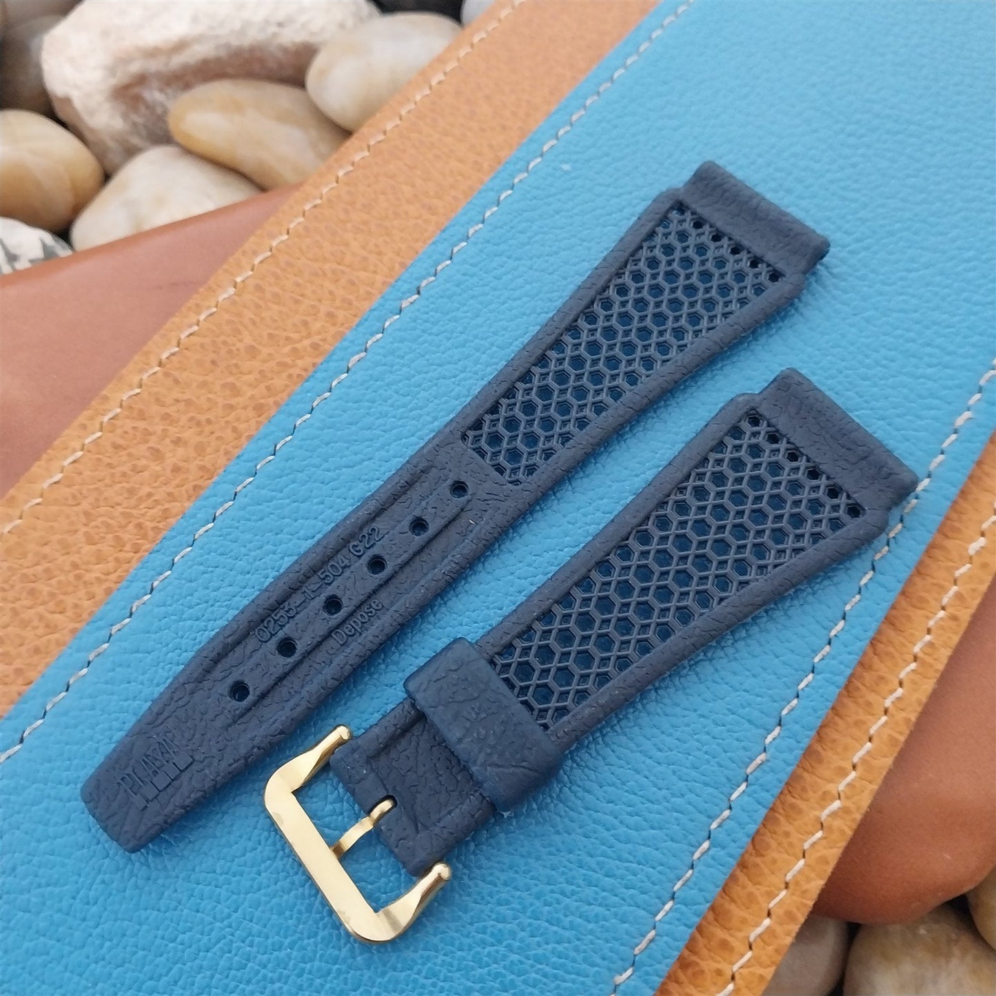 22mm Blue Skindiver Strap & Brass Buckle Golay Swiss nos Vintage 1960s-1970s