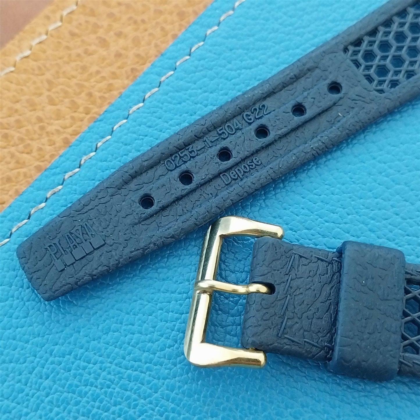 22mm Blue Skindiver Strap & Brass Buckle Golay Swiss nos Vintage 1960s-1970s