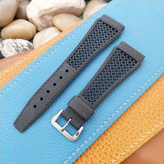 1970s 22mm Black Playa & ACIER Tropical Buckle Swiss Unused Vintage Watch Band