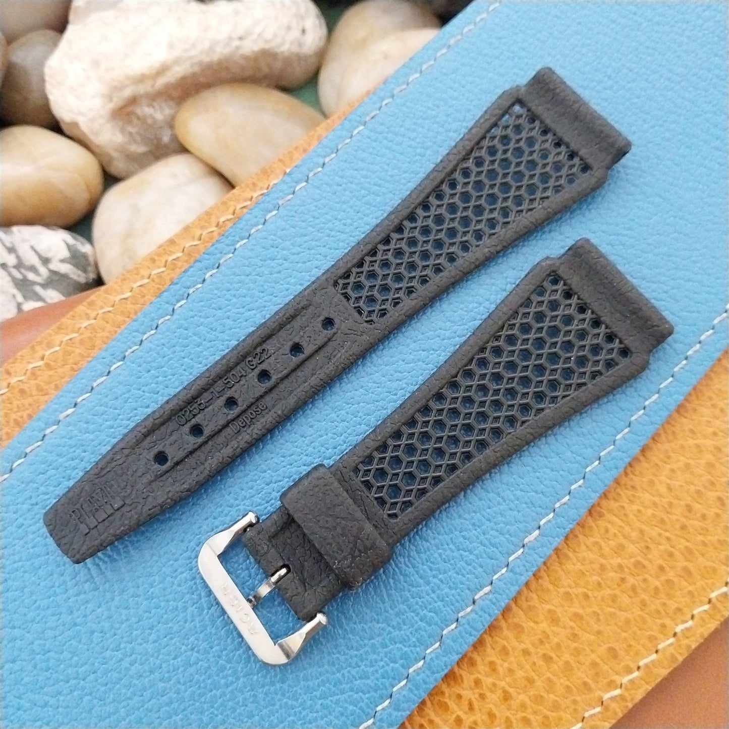 1970s 22mm Black Playa & ACIER Tropical Buckle Swiss Unused Vintage Watch Band