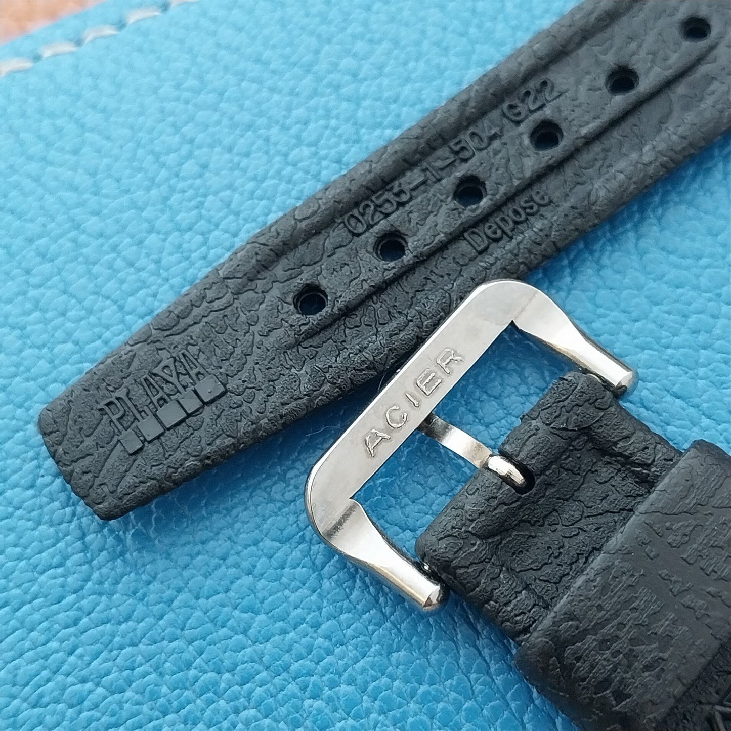 1960s Vintage 22mm Black Playa & ACIER Tropical Buckle Swiss Unused Watch Strap