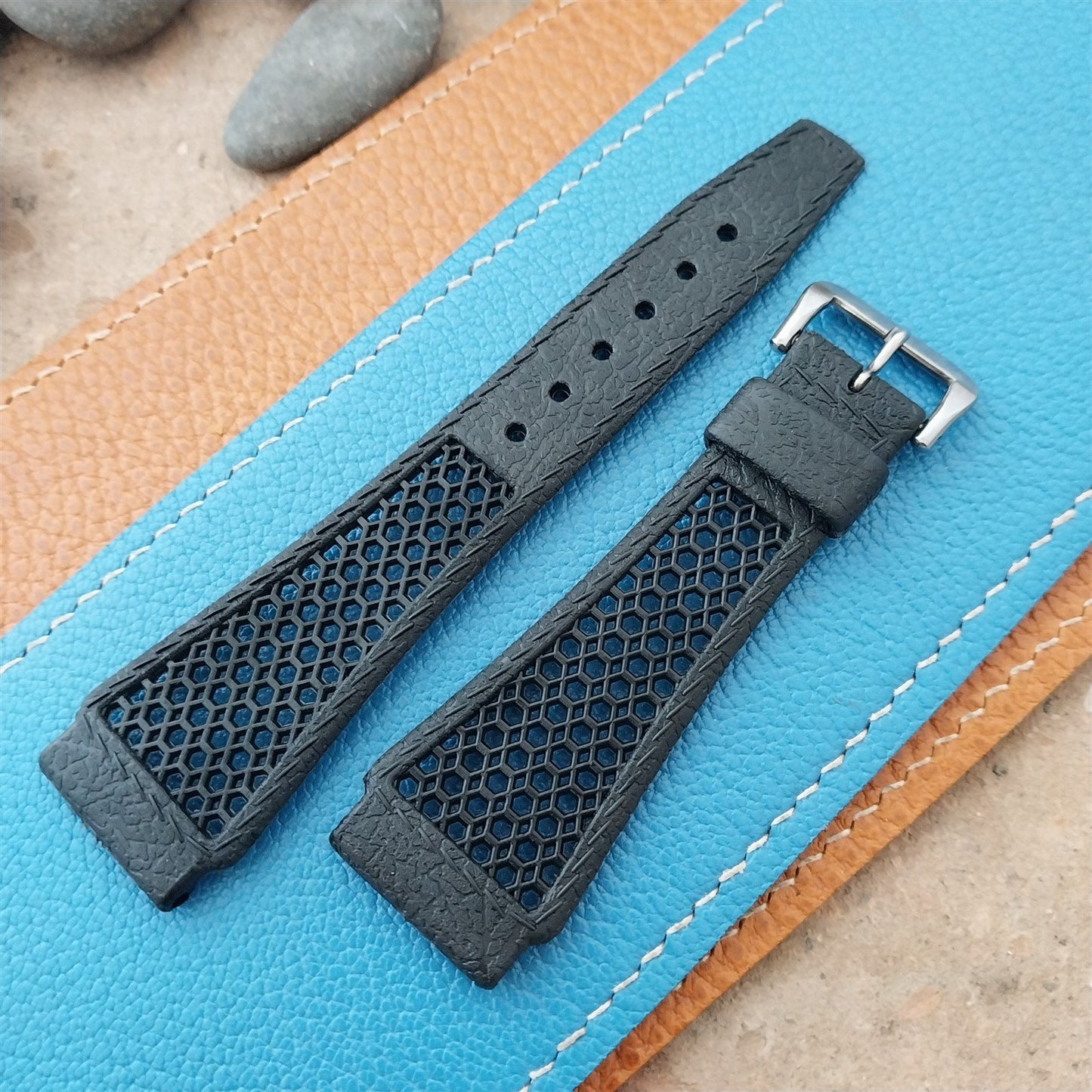 1960s Vintage 22mm Black Playa & ACIER Tropical Buckle Swiss Unused Watch Strap