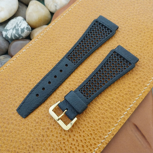 22mm Black Skindiver & Brass Buckle Swiss Unused 1960s-1970s Vintage Watch Band