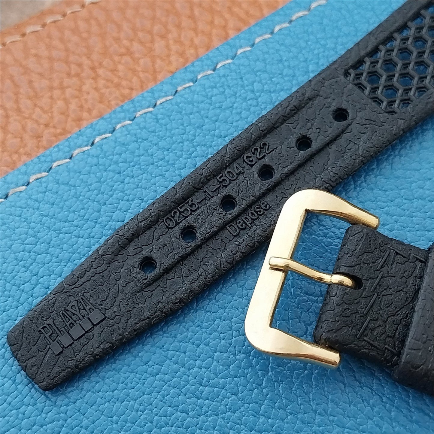 22mm Black Skindiver Swiss Unused 1960s Vintage Watch Strap & Gold Tone Buckle