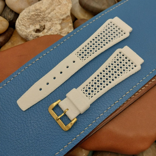 Vintage 18mm Flared Rally White & Gold-Tone Buckle Swiss 1970s Unused Watch Band