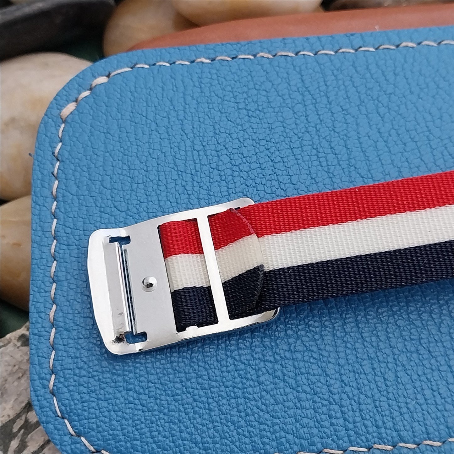 18mm Vintage Striped Perlon Red White Blue nos Unused German Classic Watch Band