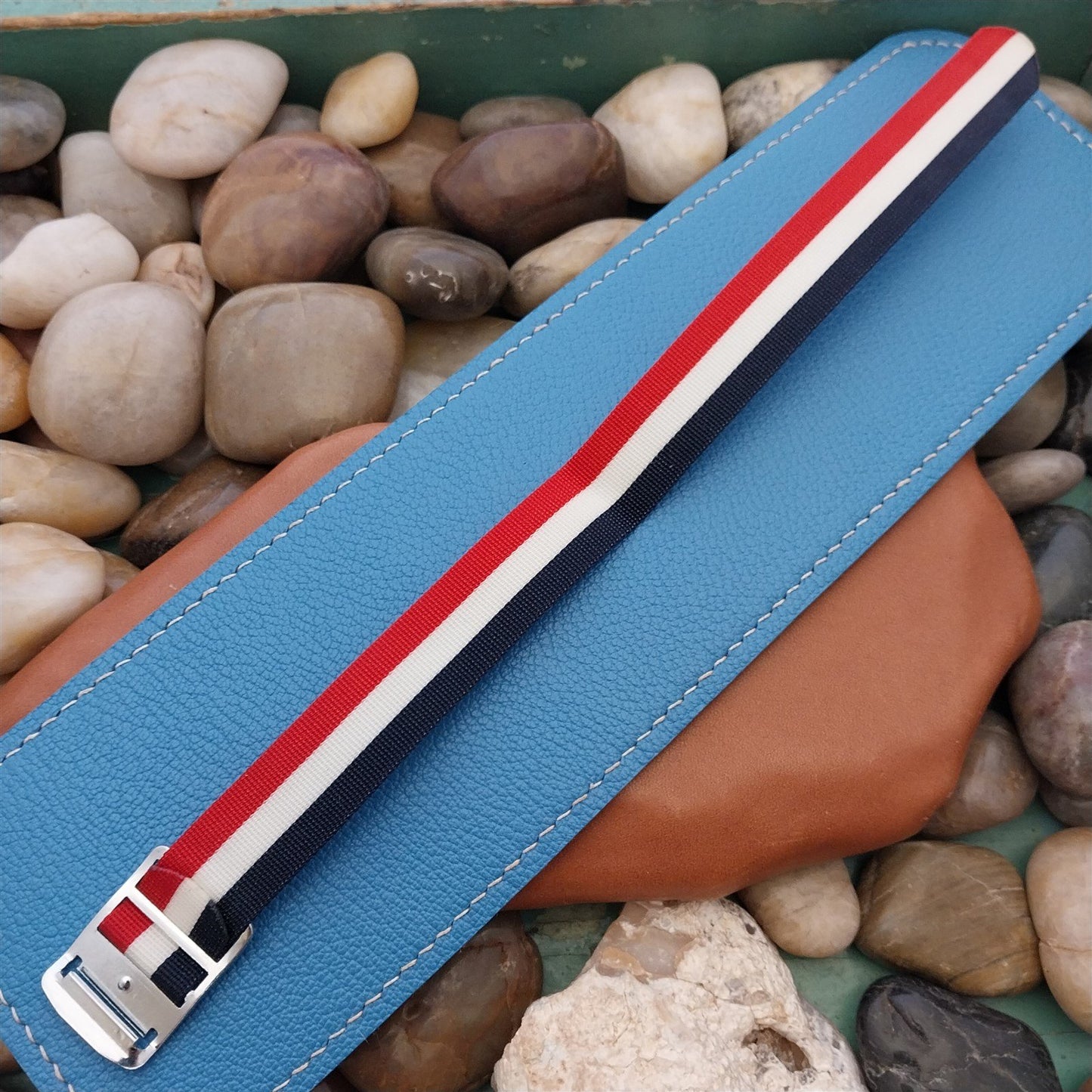 18mm Vintage Striped Perlon Red White Blue nos Unused German Classic Watch Band