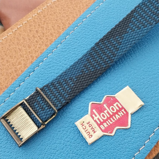 Vintage 16mm Braided Perlon Melange Classic NOS Watch Band Blue & Black Argyle