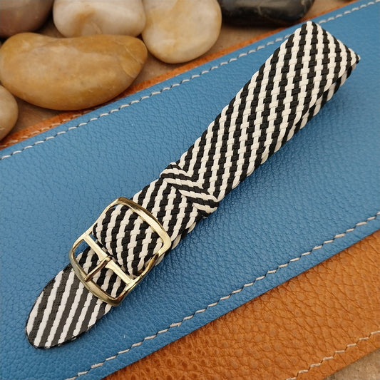 Vintage 18mm Braided Perlon Classic Single Pass Black & White Unused Watch Band