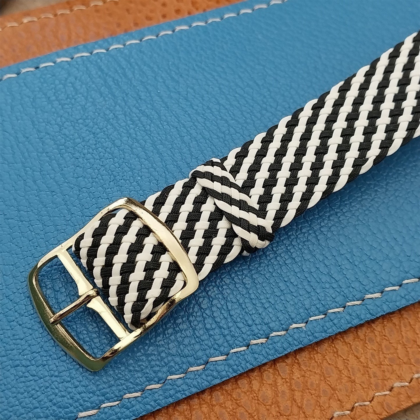 Vintage 18mm Braided Perlon Classic Single Pass Black & White Unused Watch Band