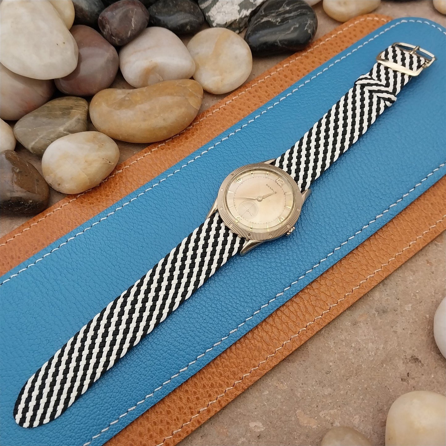 Vintage 18mm Braided Perlon Classic Single Pass Black & White Unused Watch Band