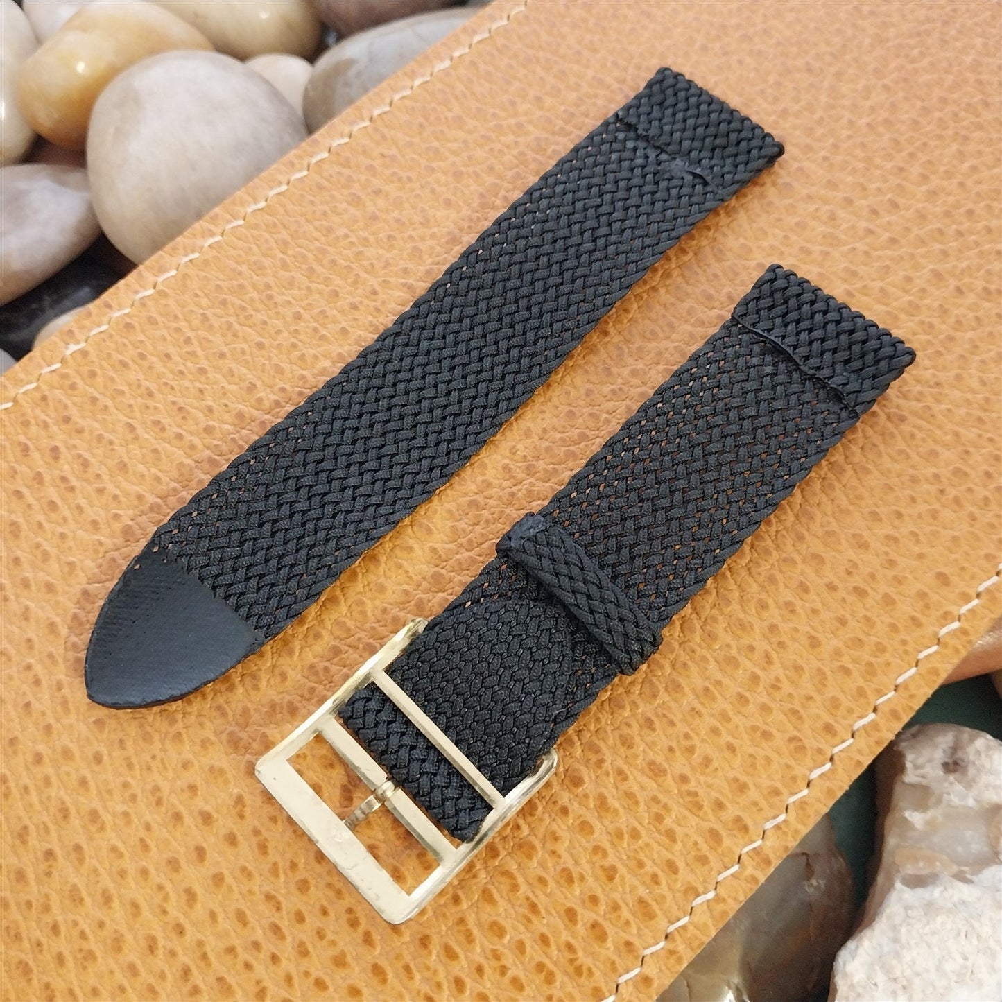 Vintage 20mm Braided Perlon Mesh Black Two-piece 1960s-1970s Unused Watch Band