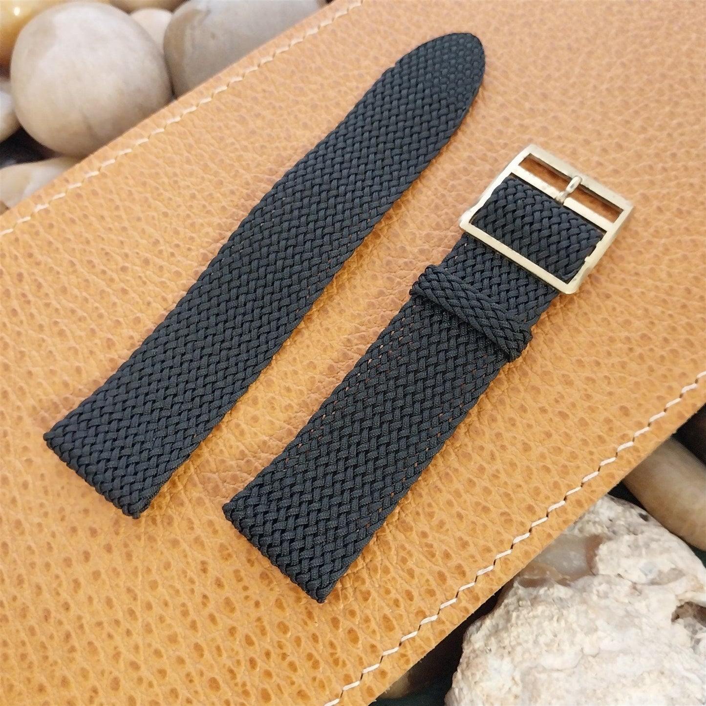 Vintage 20mm Braided Perlon Mesh Black Two-piece 1960s-1970s Unused Watch Band