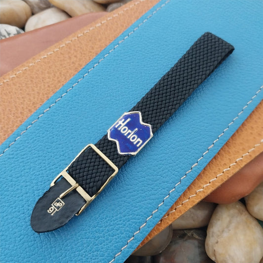 Vintage 16mm Braided Perlon Black & Gold-Tone Single Pass NOS 1960s Watch Band