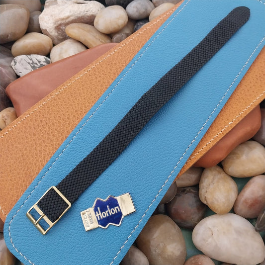 Vintage 16mm Braided Perlon Black & Gold-Tone Single Pass NOS 1960s Watch Band