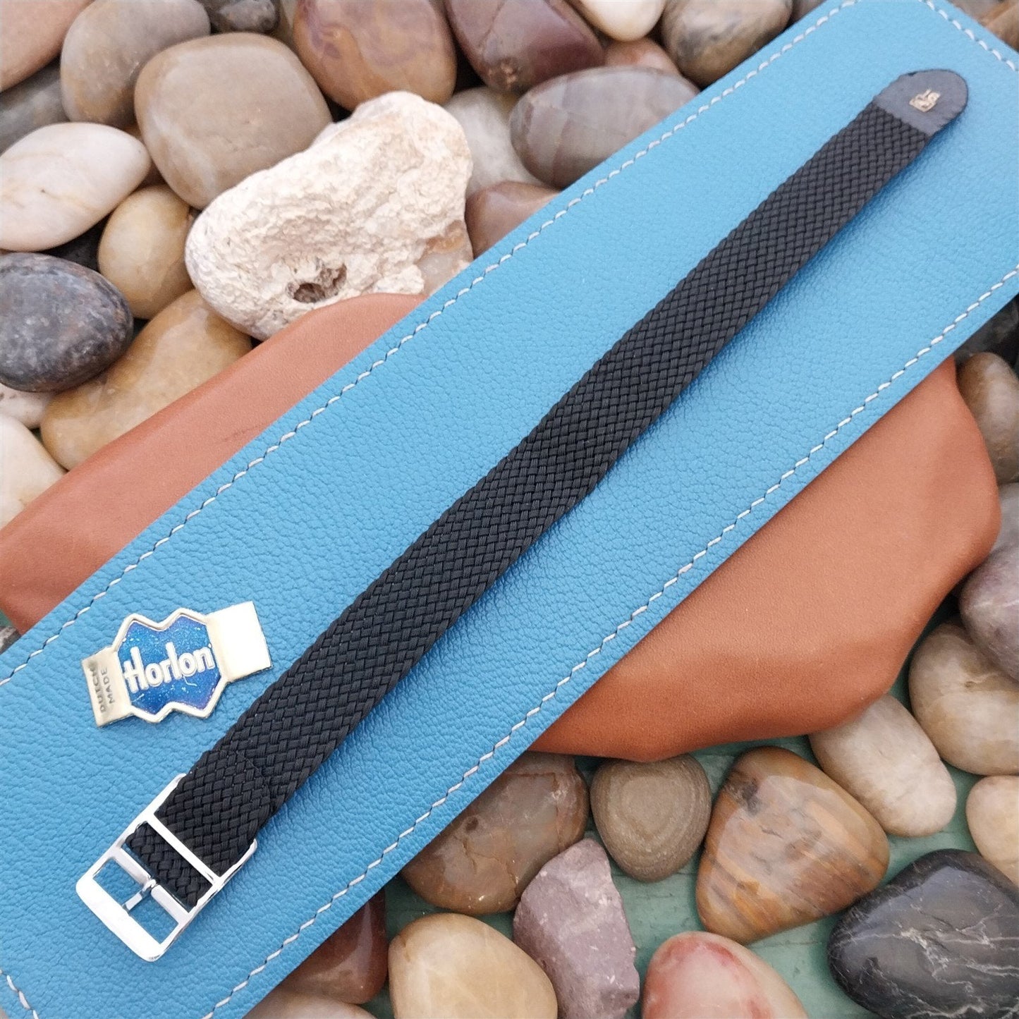 Vintage 16mm Black Braided Perlon Mesh Classic Single Pass Unused nos Watch Band