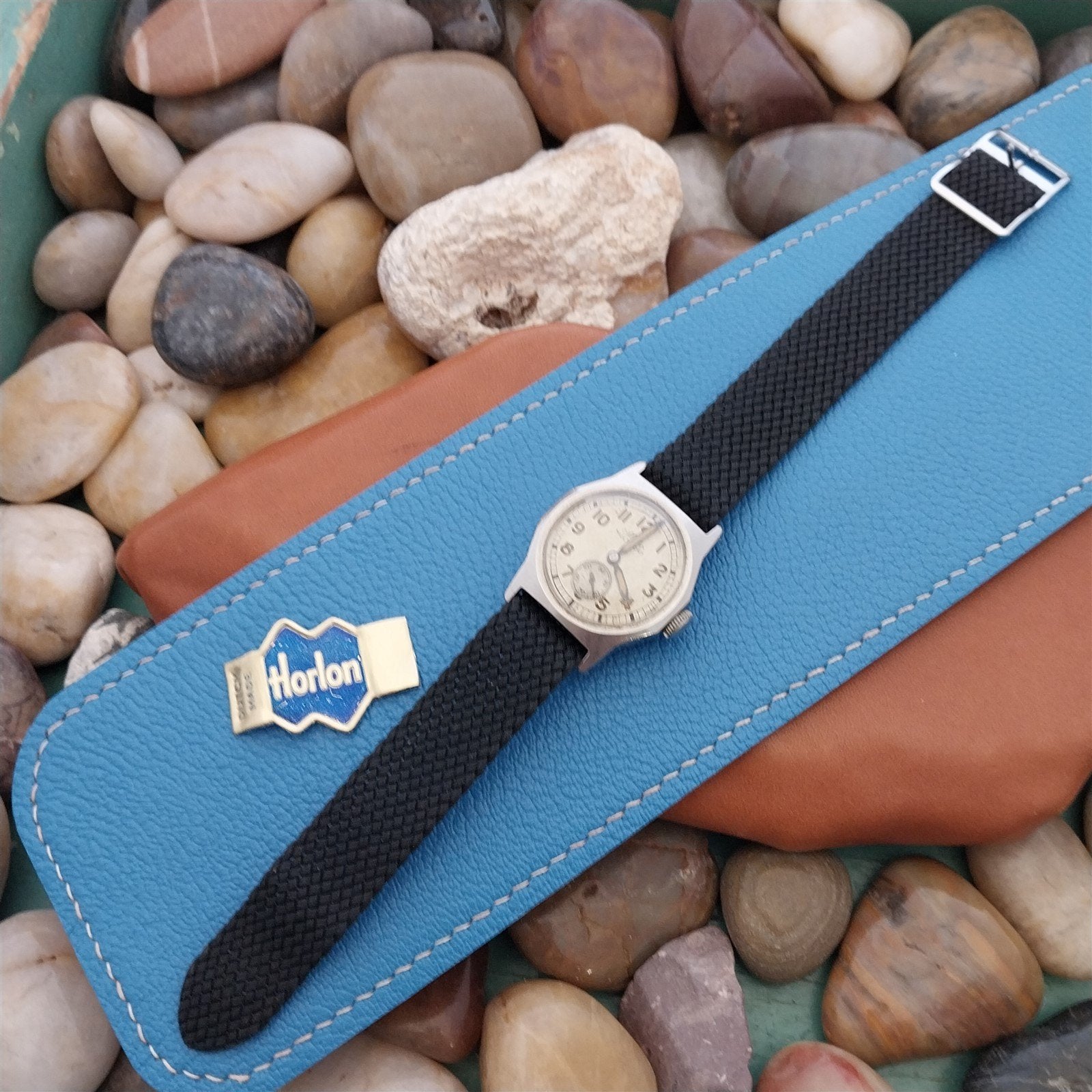 Vintage 16mm Black Braided Perlon Mesh Classic Single Pass Unused nos Watch Band