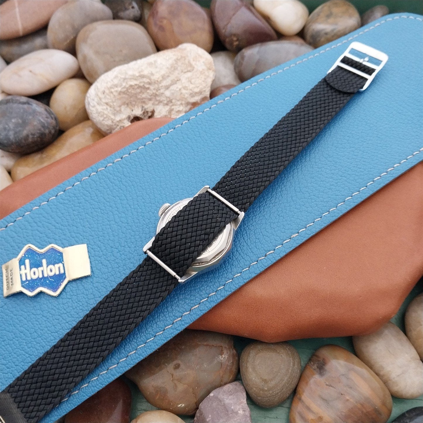 Vintage 16mm Black Braided Perlon Mesh Classic Single Pass Unused nos Watch Band