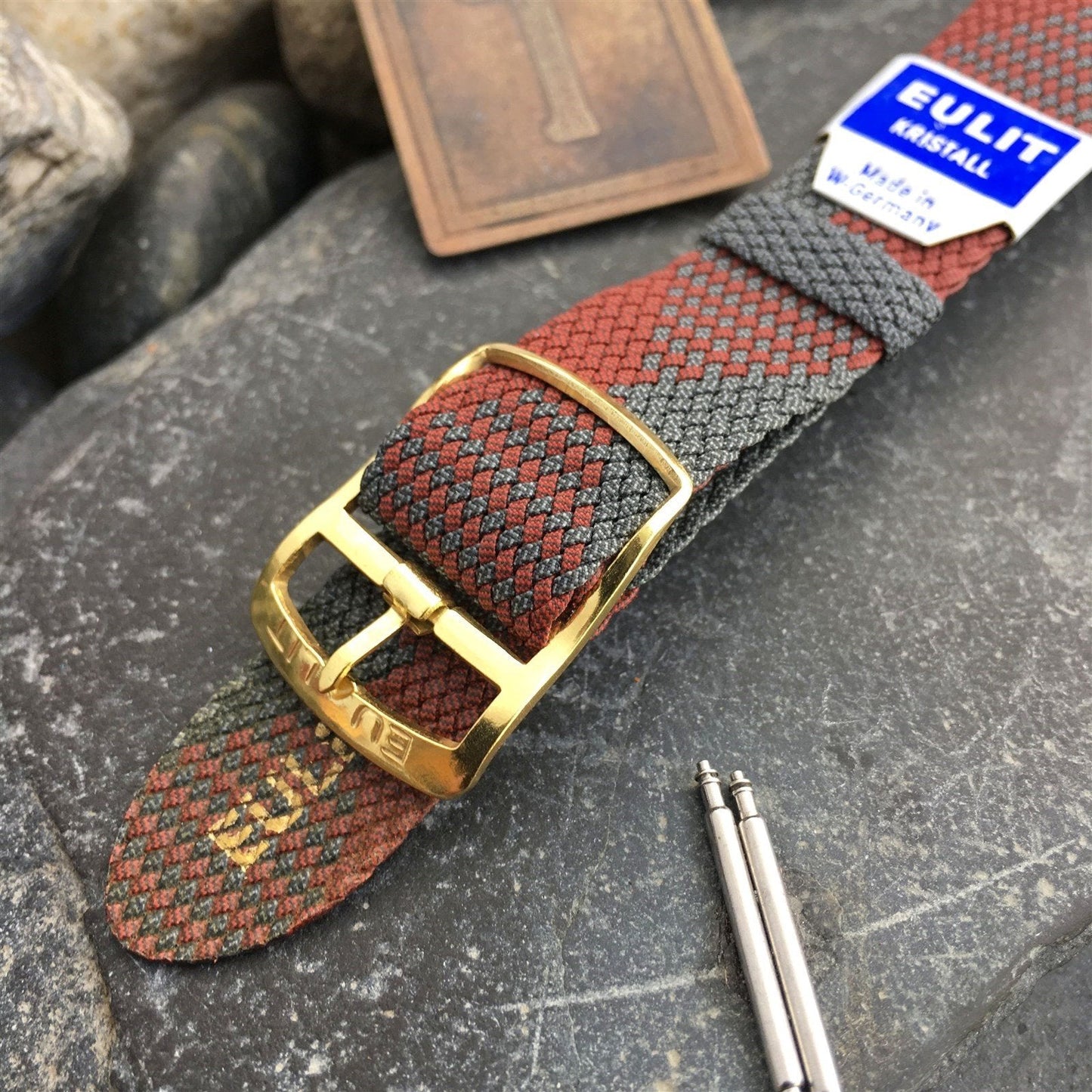 Perlon 16mm NOS 1960s Red & Gray Argyle Mesh Vintage Watch Band NOS