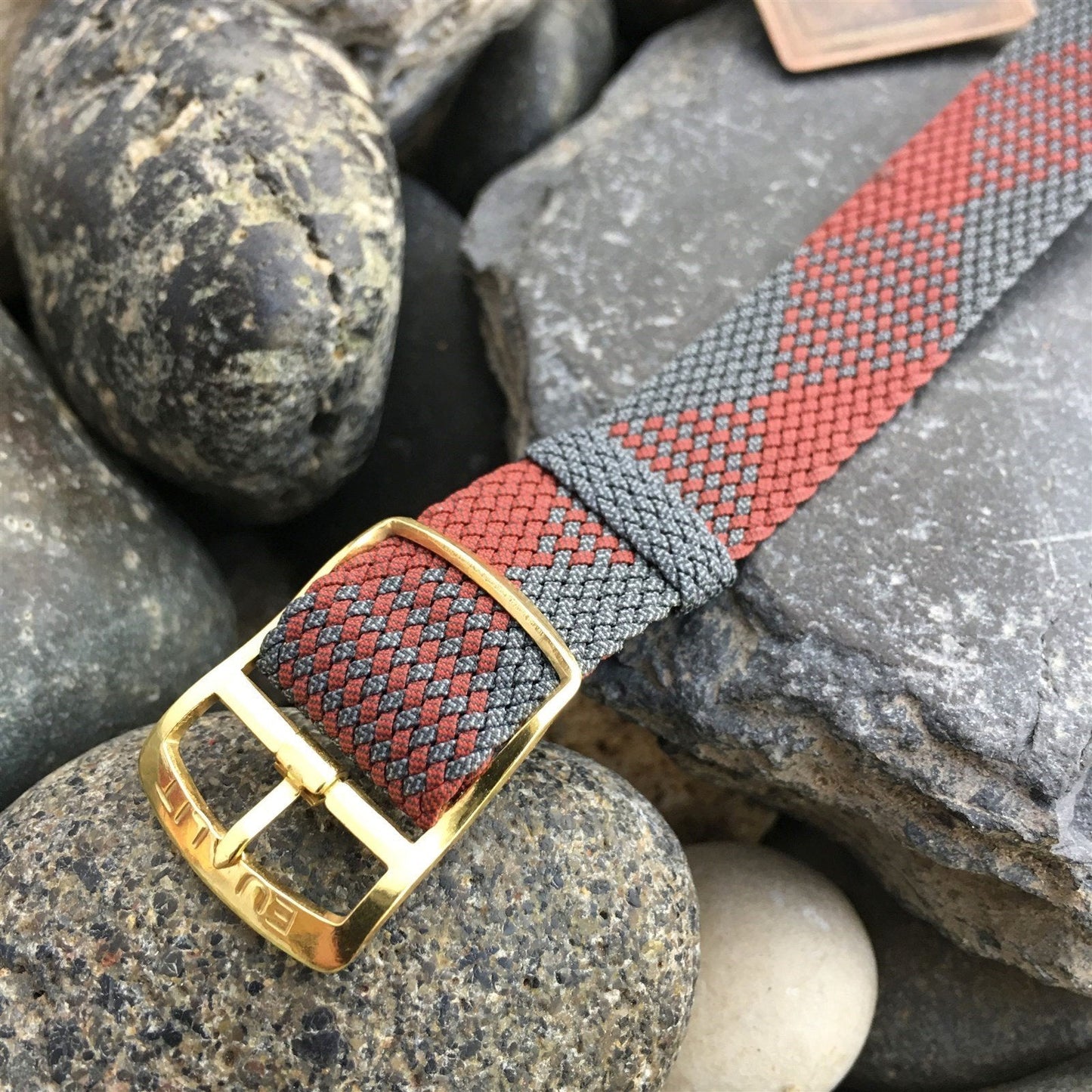 Perlon 16mm NOS 1960s Red & Gray Argyle Mesh Vintage Watch Band NOS