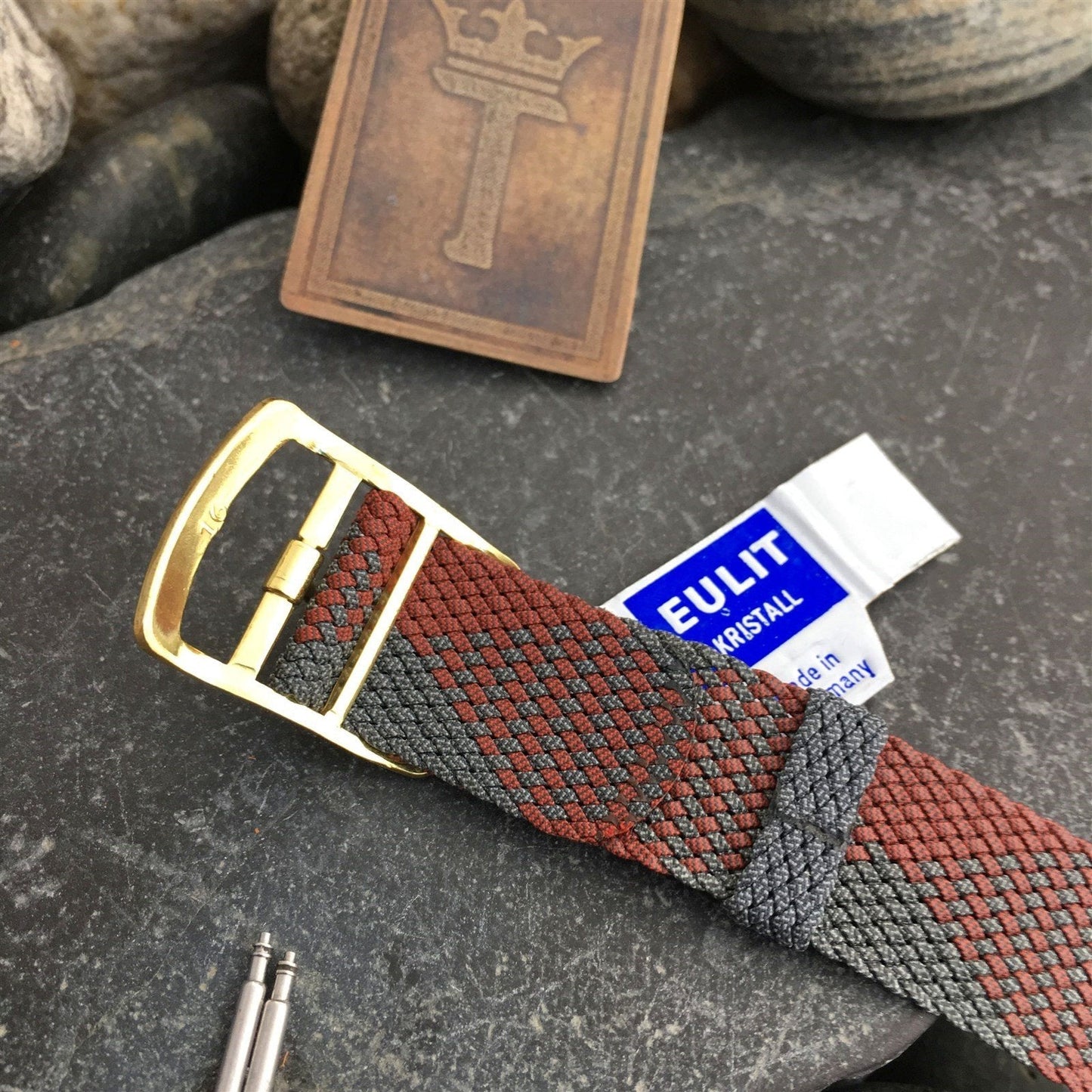 Perlon 16mm NOS 1960s Red & Gray Argyle Mesh Vintage Watch Band NOS