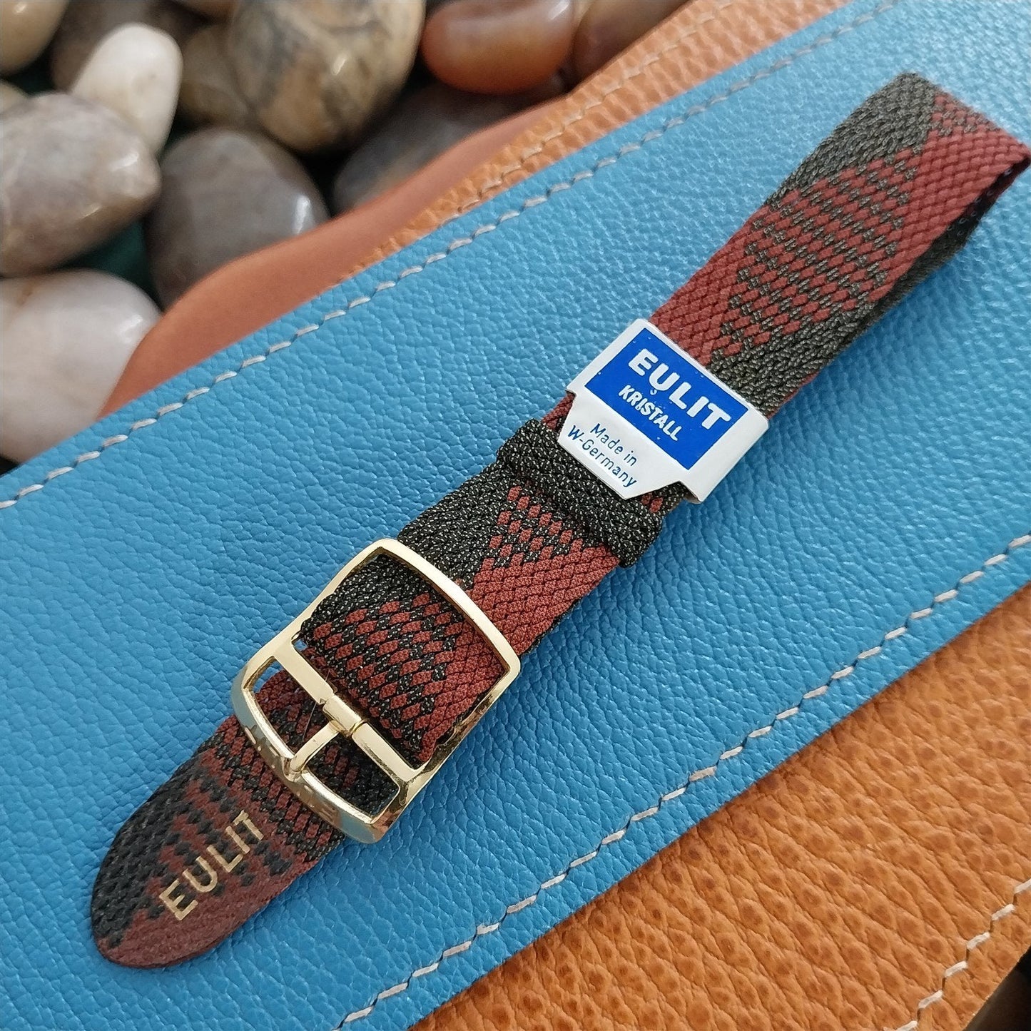 Perlon 16mm NOS 1960s Red & Gray Argyle Mesh Vintage Watch Band NOS