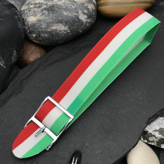 18mm 1960s Perlon 1-Piece Regimental Italian Flag Vintage Watch Band NOS Unused