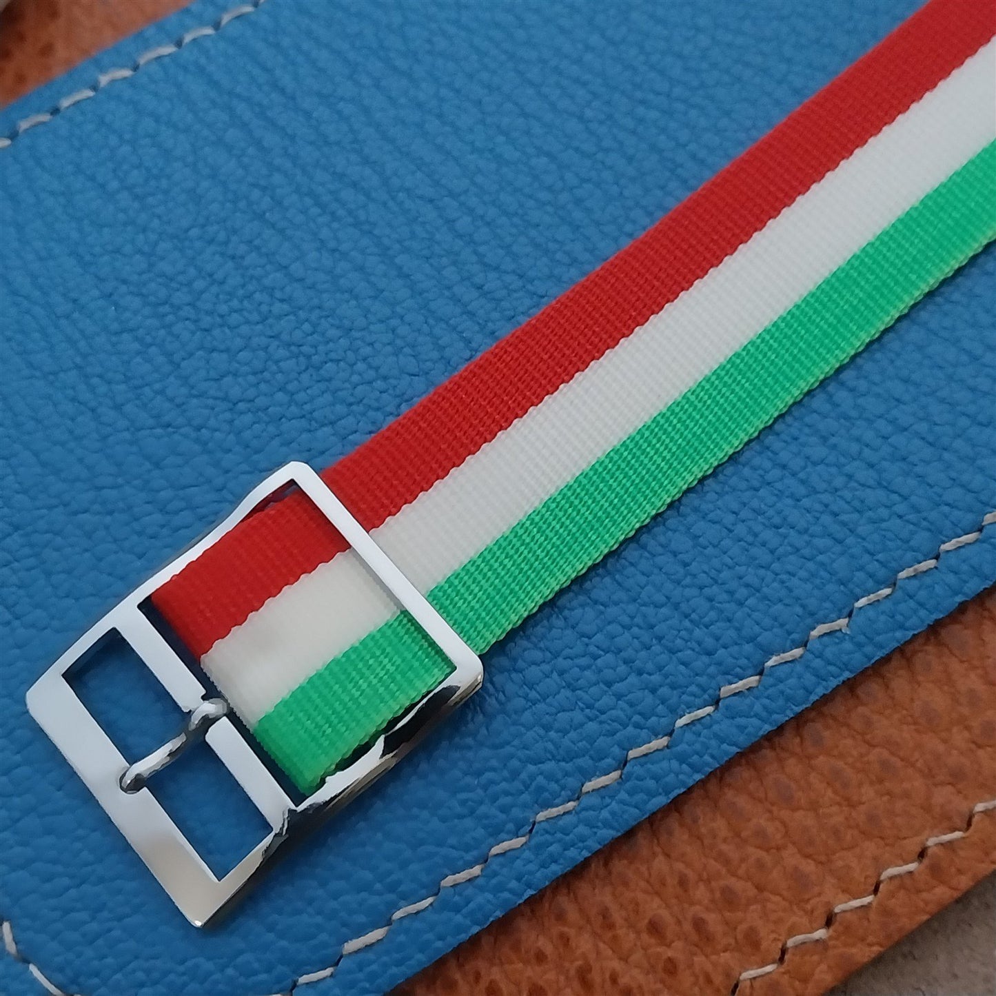 Vintage 18mm Perlon Classic 1960s Single Pass Red White Green Stripe Watch Strap