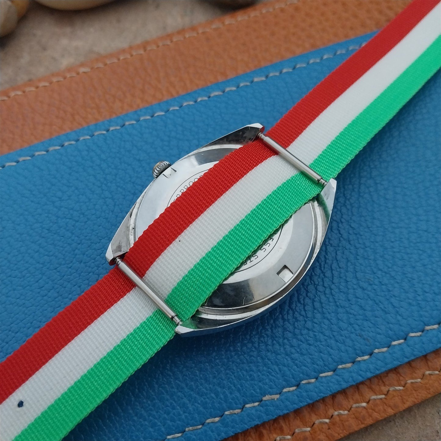 Vintage 18mm Perlon Classic 1960s Single Pass Red White Green Stripe Watch Strap
