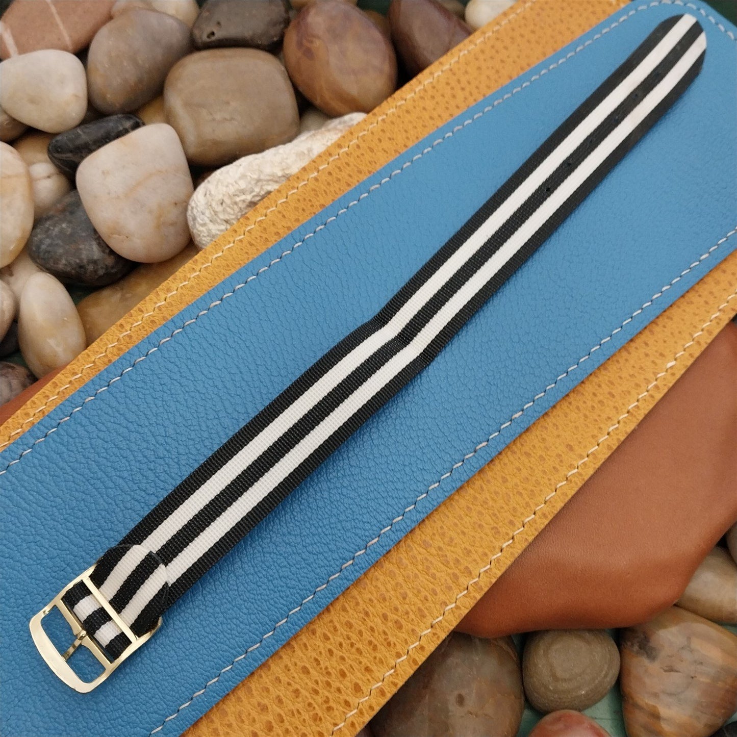 18mm Perlon 1-Piece Regimental Racing Stripe 1960s Vintage Watch Band NOS Unused