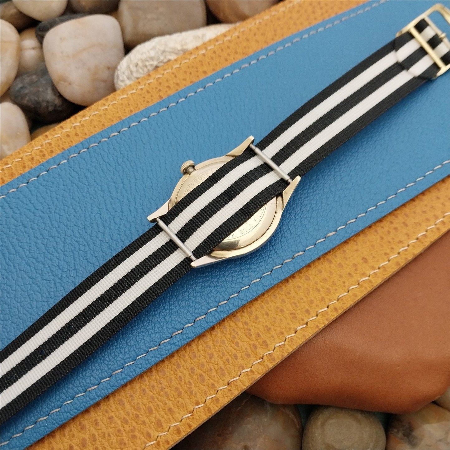 18mm Perlon 1-Piece Regimental Racing Stripe 1960s Vintage Watch Band NOS Unused