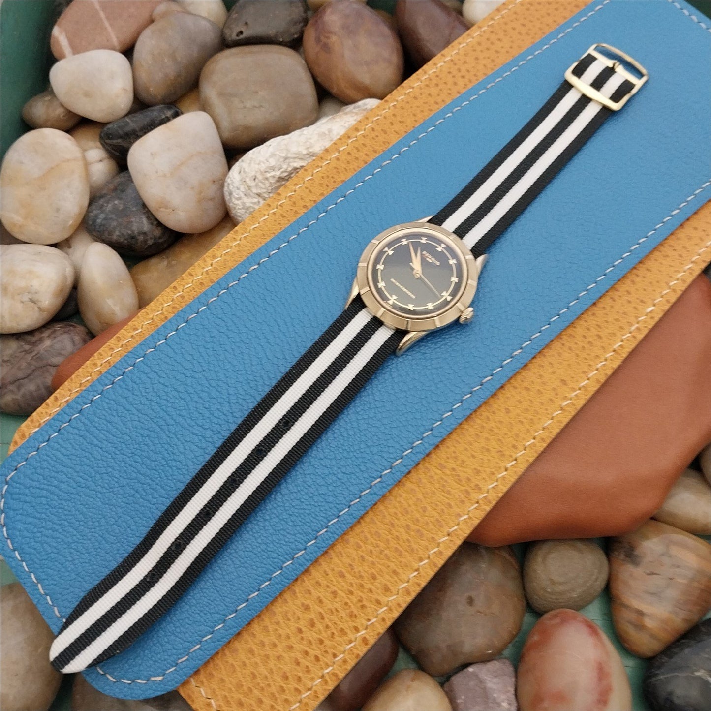 18mm Perlon 1-Piece Regimental Racing Stripe 1960s Vintage Watch Band NOS Unused