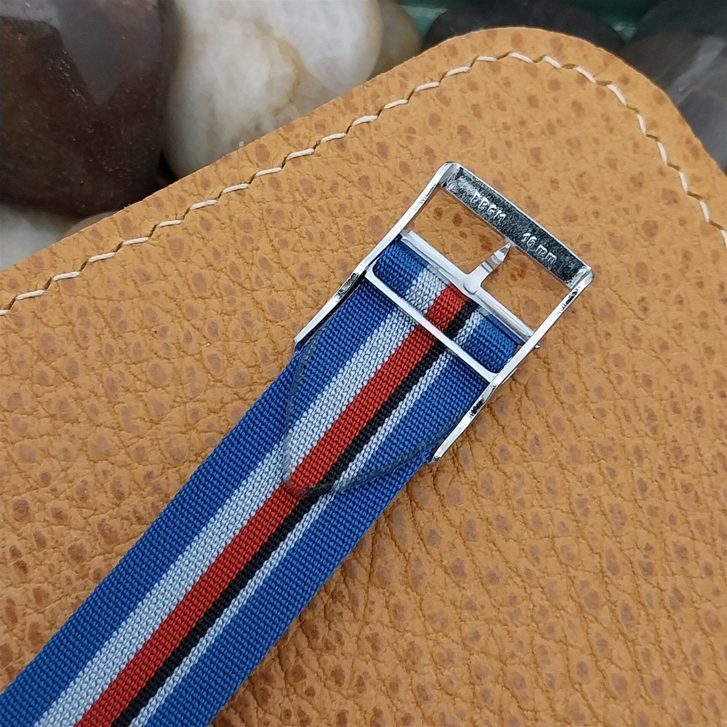 16mm Perlon 1960s 1-Piece Regimental Racing Stripe Vintage Watch Band NOS Unused