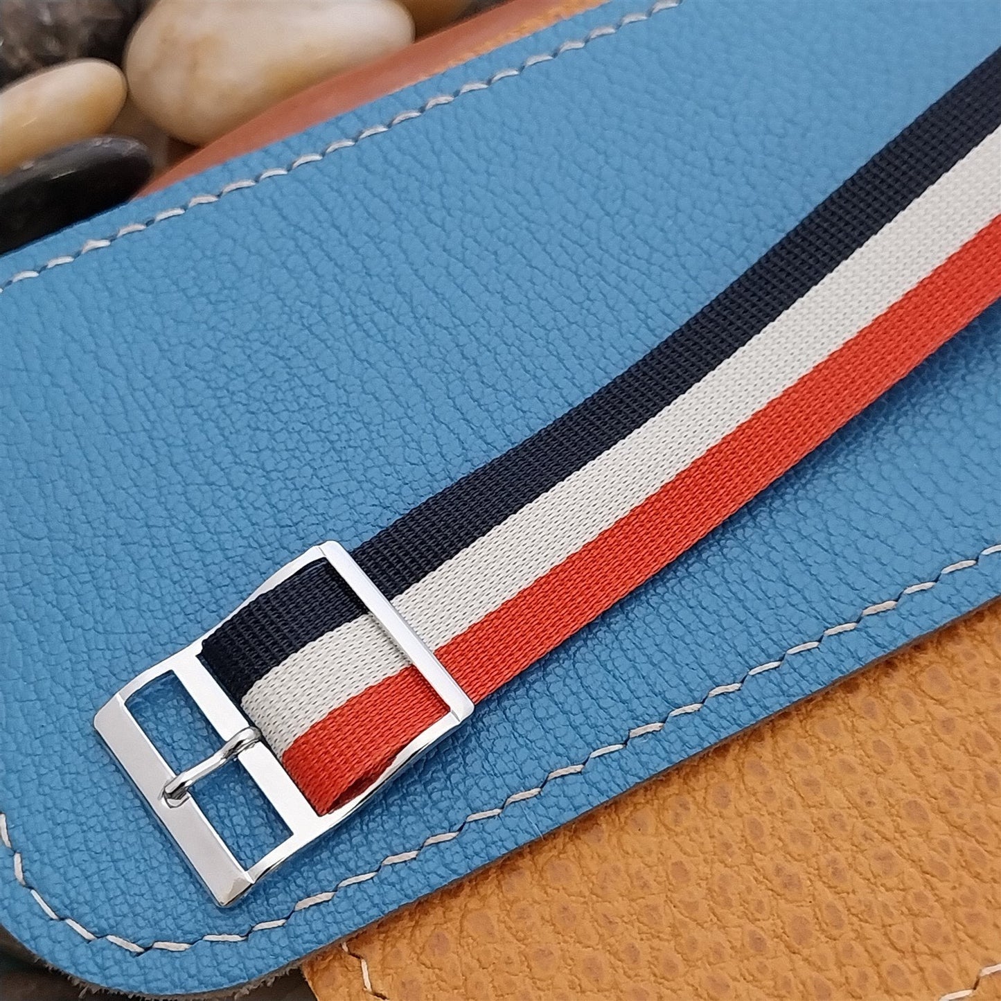 18mm 1960s Red White & Blue Striped Perlon Vintage Watch Band 1 Piece Classic Strap