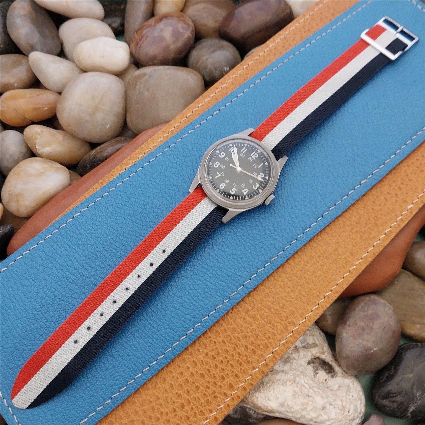 18mm 1960s Red White & Blue Striped Perlon Vintage Watch Band 1 Piece Classic Strap