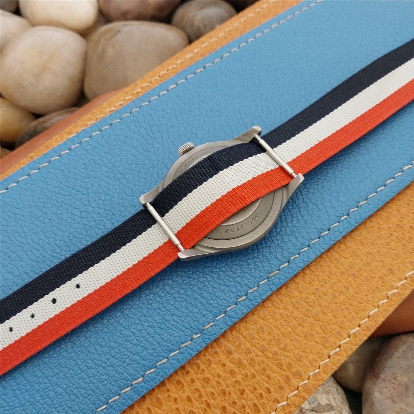 18mm 1960s Red White & Blue Striped Perlon Vintage Watch Band 1 Piece Classic Strap