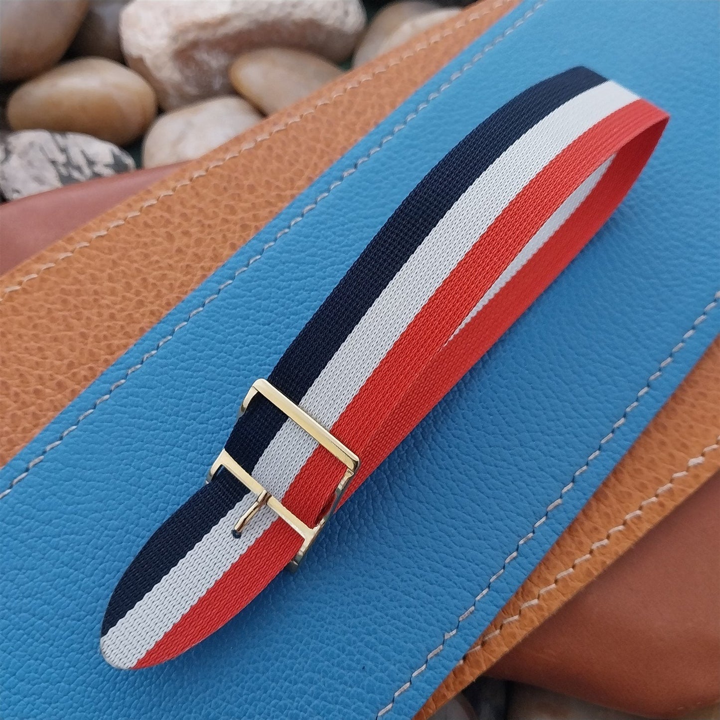 Vintage 18mm 1960s Red White & Blue Classic Single Pass Nylon Unused Watch Band