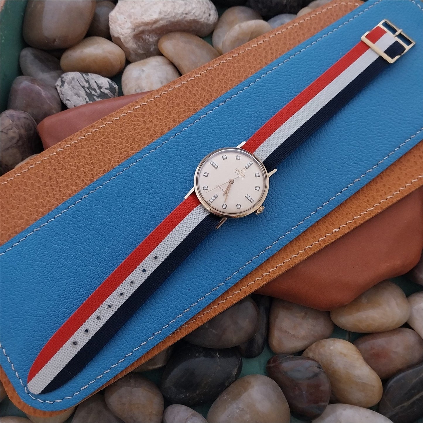 Vintage 18mm 1960s Red White & Blue Classic Single Pass Nylon Unused Watch Band