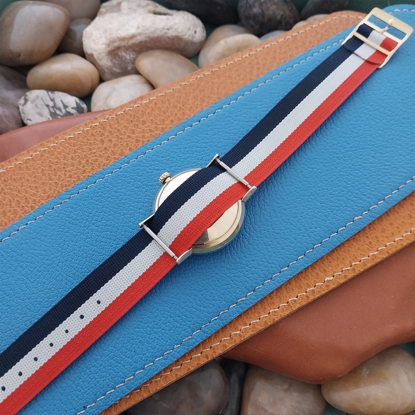 Vintage 18mm 1960s Red White & Blue Classic Single Pass Nylon Unused Watch Band