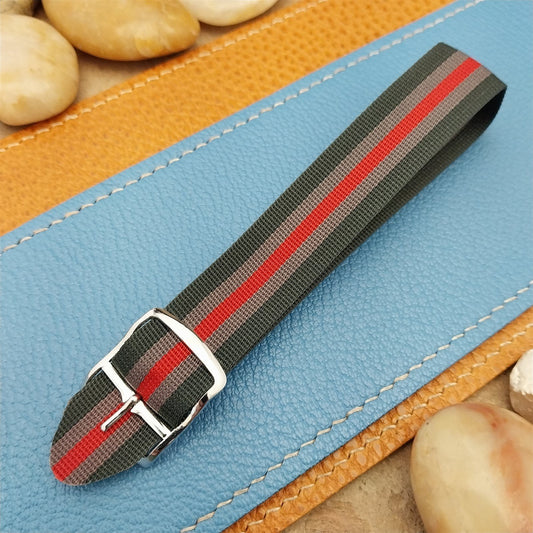 Vintage 18mm Perlon Red Black Gray Striped Unused Single Pass 1960s Watch Band